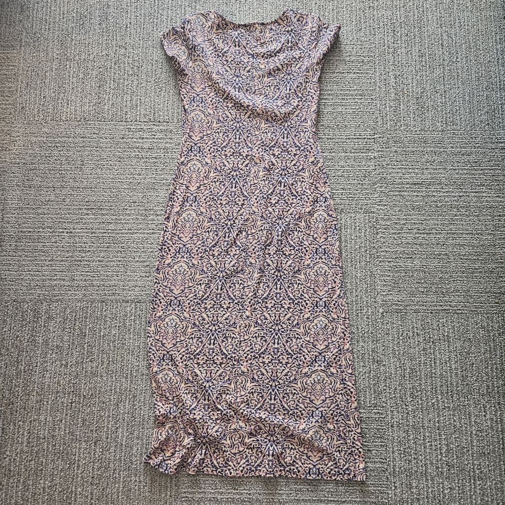 Peruvian Connection SZ S Short Sleeve Scoop Neck Damask Fitted Maxi Dress Casual - Picture 6 of 8